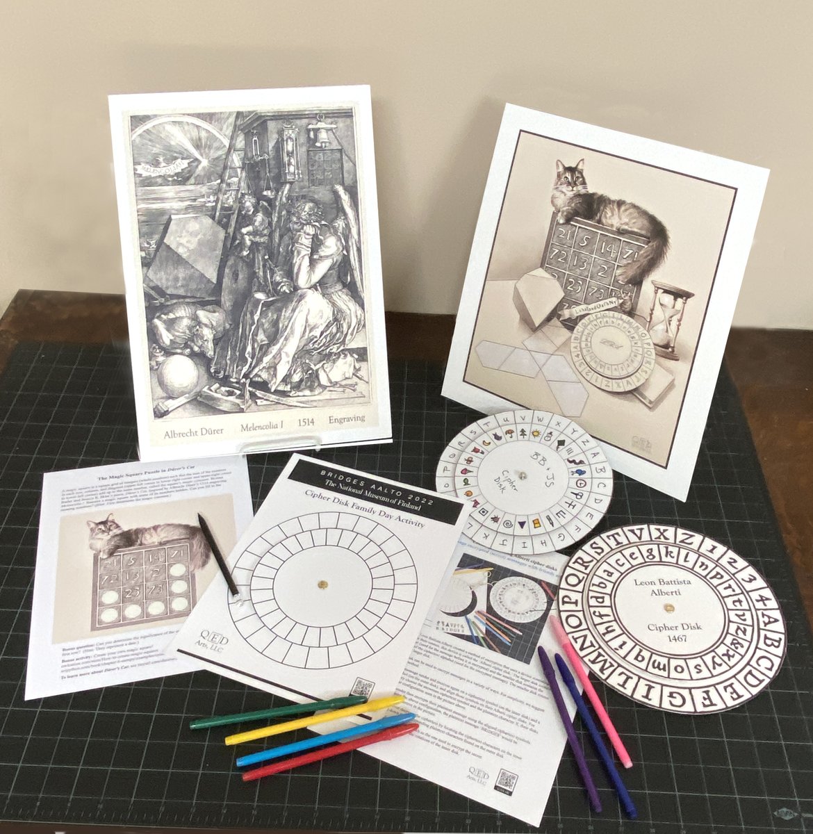 Our <a href="/BridgesMathart/">Bridges Math Art</a> Family Day activities at <a href="/AaltoUniversity/">Aalto University</a> in #Finland are ready to go! With <a href="/BronnaButler/">Bronna Butler</a> as a guide, kids will solve magic squares and create and design their own #cipher disks. #math #mathart #mathoutreach #mathisfun