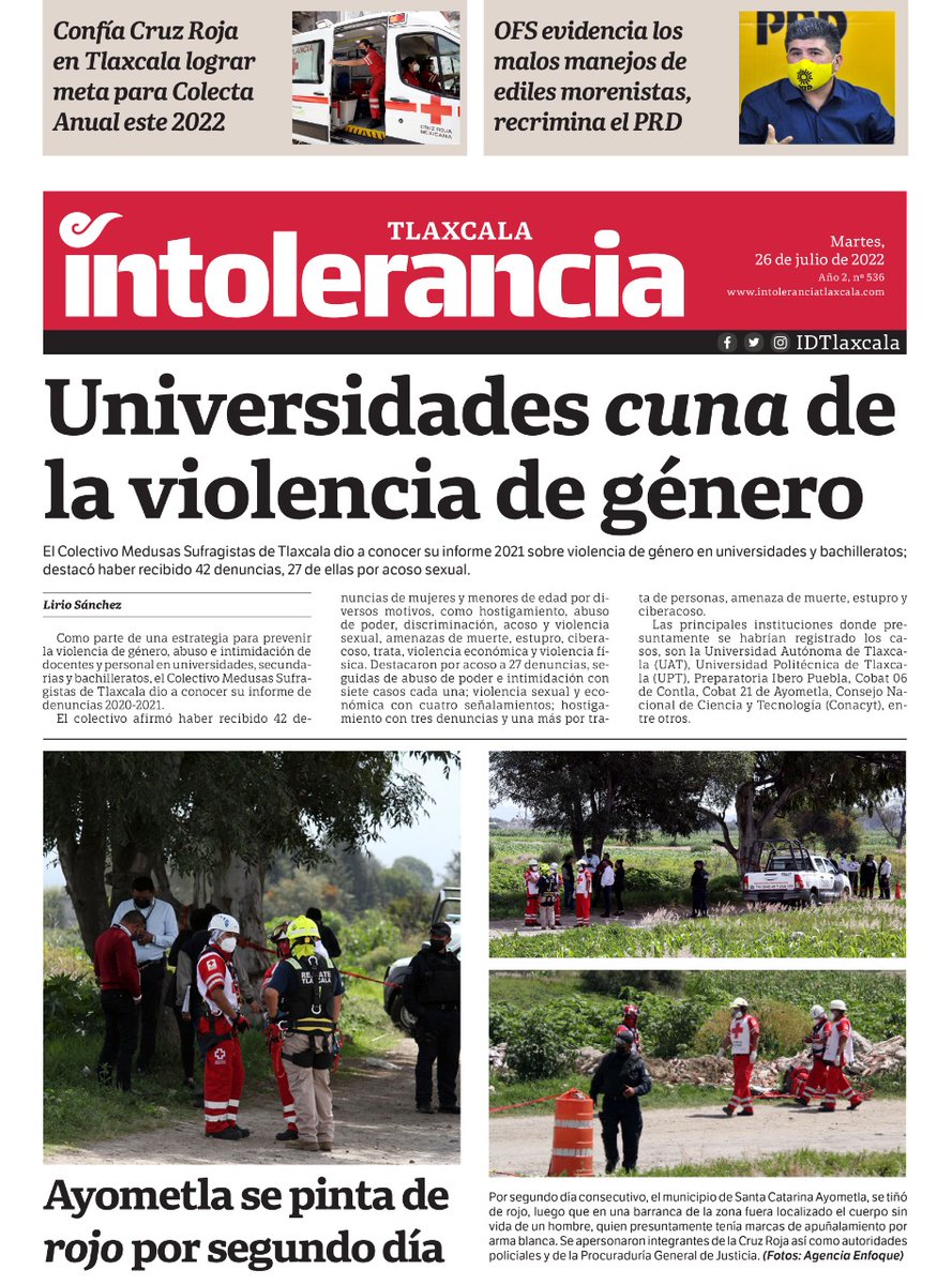 ¡Buen día, #Tlaxcala! 🌇

Te invitamos a informarte con nosotros. 👨‍💻

Aquí compartimos nuestra portada. 🎯