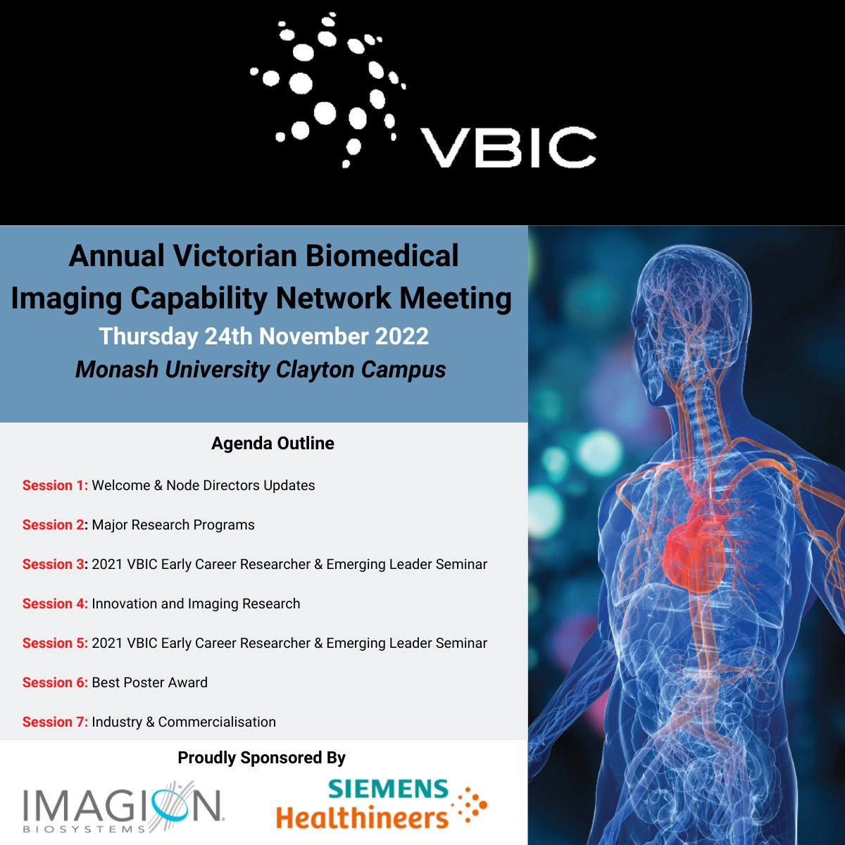 On behalf of A/Prof David Wright, and the Victorian Biomedical Imaging Capability (VBIC), please join us for the Annual VBIC Network Meeting on the 24th of November at Monash University Clayton Campus. Register Now for this free event: eventbrite.com.au/e/annual-victo…