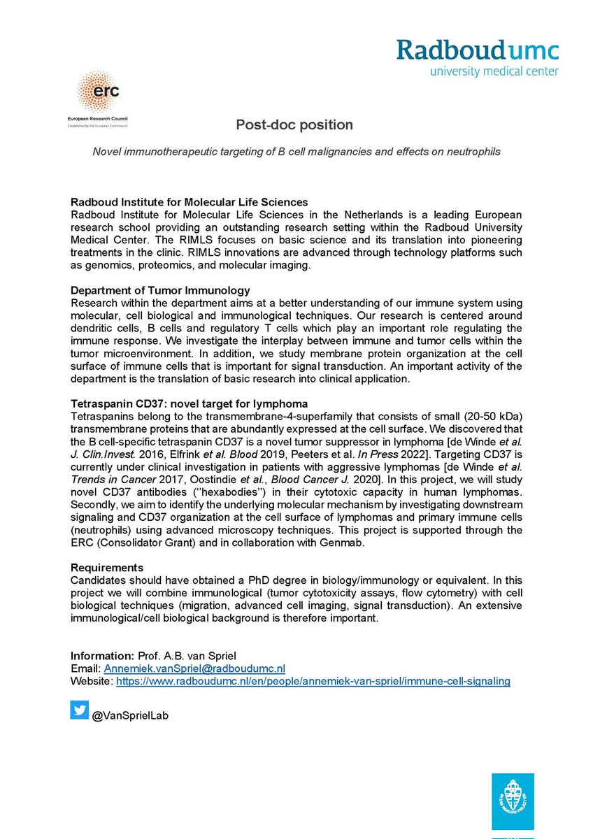 Are you interested in the working mechanisms of therapeutic antibodies? Check out our Post-doc opportunity!  #immunology #Bcell #neutrophil #lymphoma