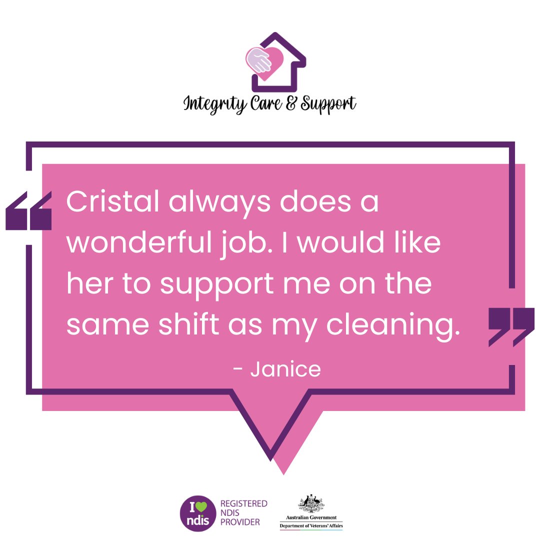 We love hearing what our clients think of our service. Here is just one of their feedback 💜💜💜

#disabilityprovider #integritycareandsupportaus #disabilitysupport #disabilitycare #wecare #customerlove #clientlove #Integrity