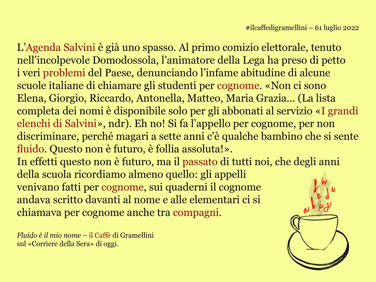 MaxGramel's tweet photo. «Fluido è il mio nome»: #ilcaffedigramellini sul @Corriere di #martedì #26luglio.

https://t.co/otzeBQ046l https://t.co/oT9La2R8Of