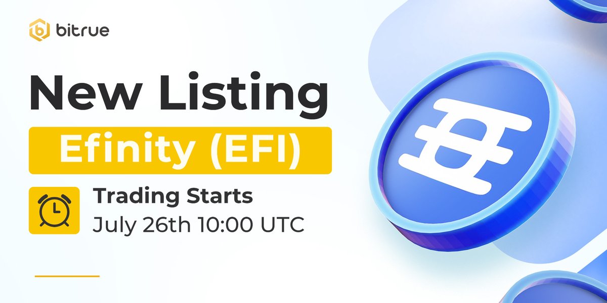 BitrueOfficial's tweet photo. #EfinityToken $EFI is coming to Bitrue spot trading.
@efinityio
- Deposits are open right now
- Trading starts 10:00 UTC today
- Pairs are EFI / $USDT
Details - https://t.co/88hn6aGeNH https://t.co/Z7VHZWCC66