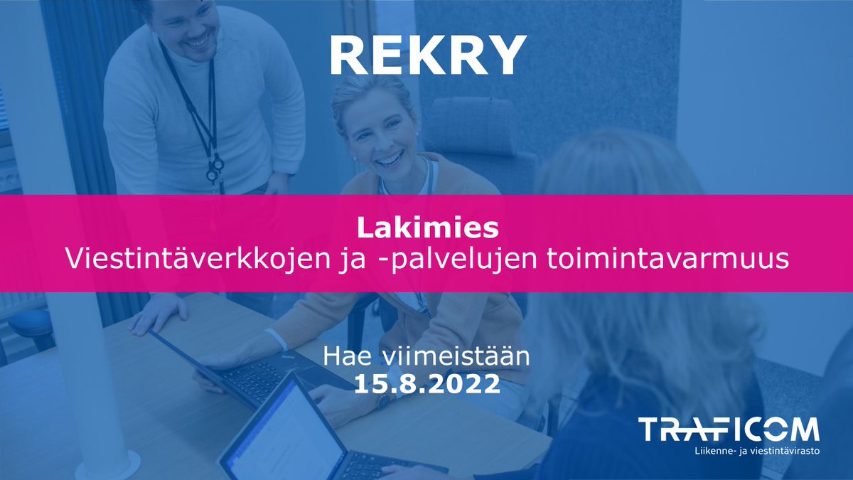 CERTFI's tweet photo. Haluatko olla rakentamassa maailman toimivinta ja turvallisinta digitaalista yhteiskuntaa?

Etsimme Kyberturvallisuuskeskukseen viestintäverkkojen ja -palvelujen toimintavarmuudesta kiinnostunutta lakimiestä. #rekry #valtiollefi

Lue lisää: 
📌 https://t.co/RhvNL3en2I https://t.co/TBmDcHCbJx