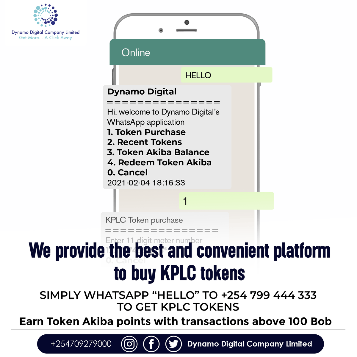 Purchase KPLC tokens conveniently and fast using your WhatsApp. Click wa.me/254799444333 to buy KPLC tokens