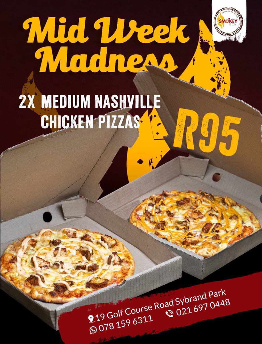 smokey_co's tweet photo. The mid week madness special 💃🏽✨✨😋

Every Tuesday, Wednesday and Thursday

🍔+🍕=♥️

#smokeyandco #chickentenders #smokedchicken #chipotlechicken #pizza #woodfiredpizza #midweekmadness #specials #comegetyours #combo #family #welovefood https://t.co/mHNS4rg2MR
