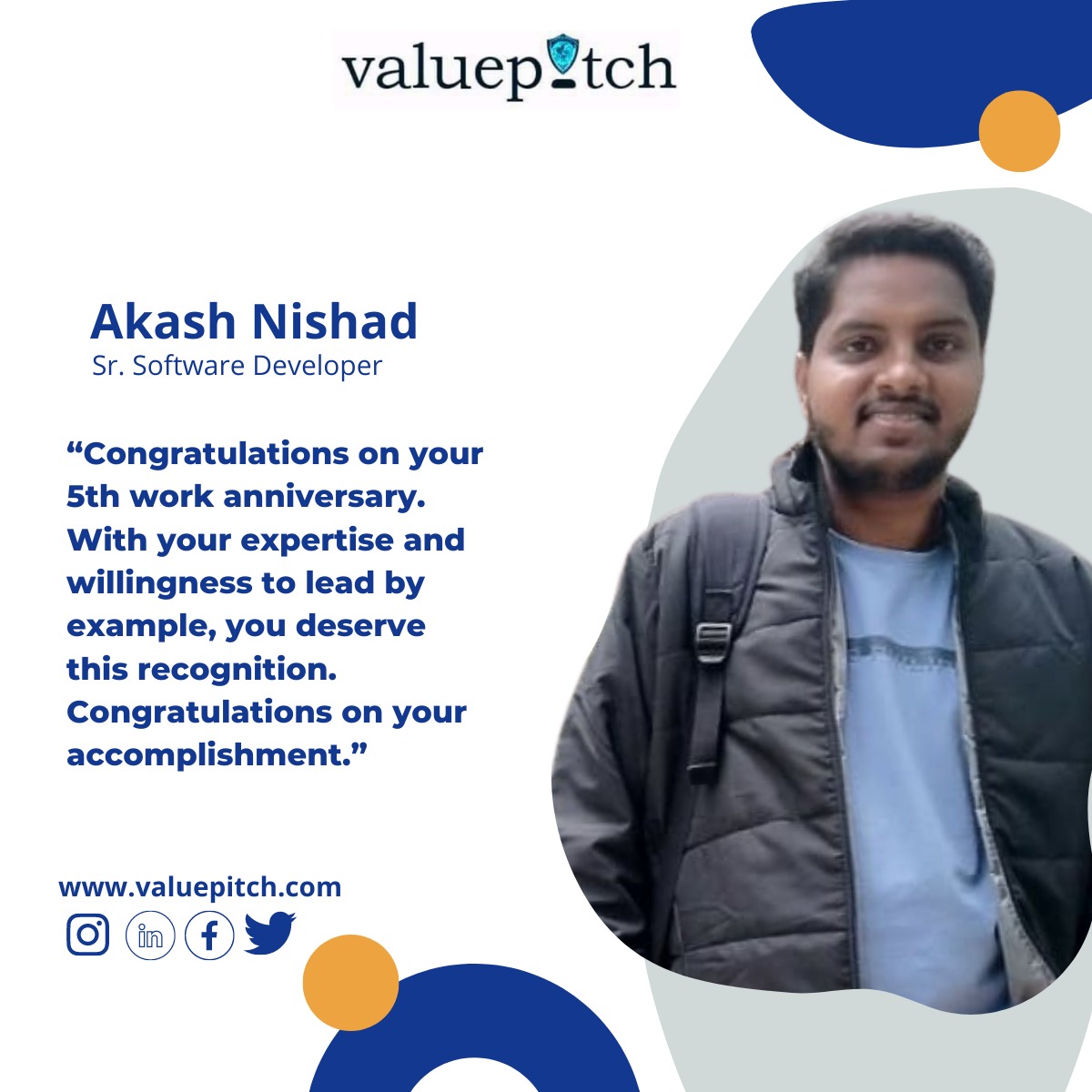 valuepitch's tweet photo. Happy Work Anniversary! It is a pleasure to have you as a member of our team.
#workanniversary #5years #valuepitch https://t.co/0ENyyTdd88