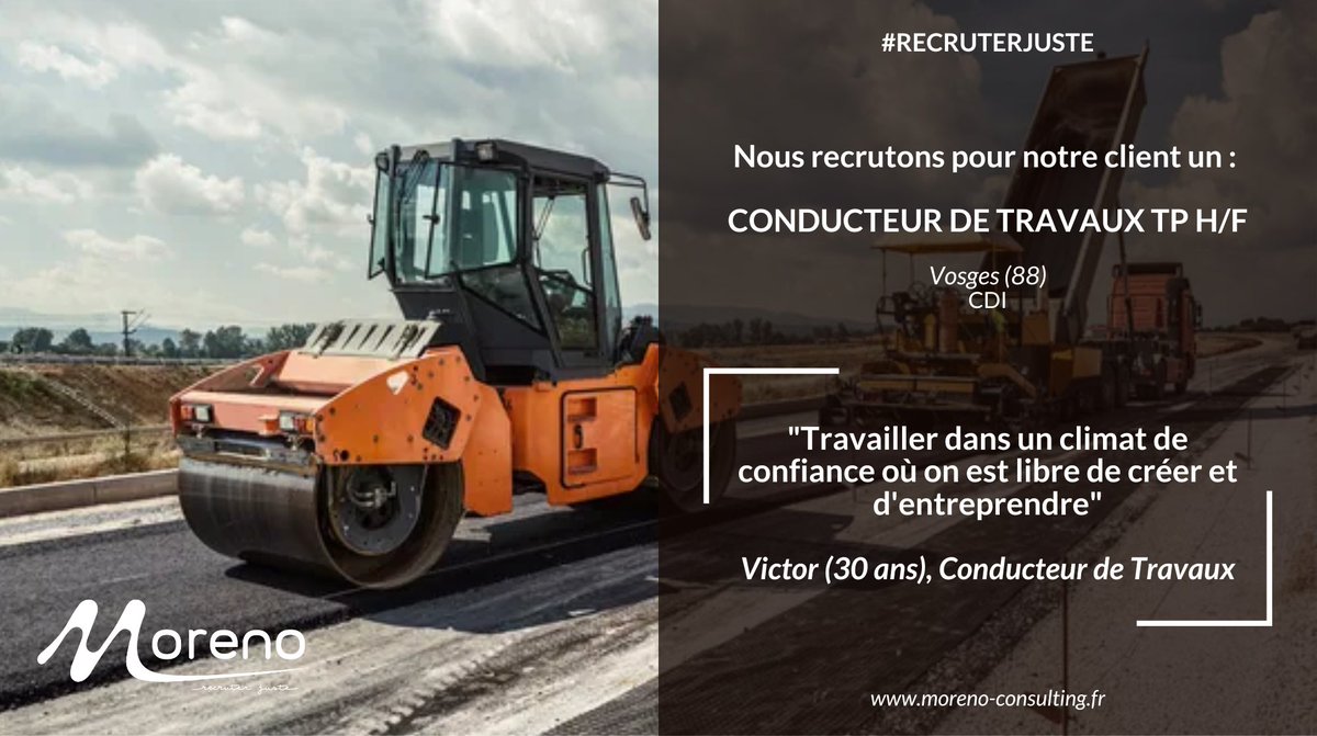 MorenoConsultin's tweet photo. Nous recrutons un Conducteur de travaux (H/F) dans les Vosges, n’hésitez pas à postuler ! 
https://t.co/lSUNFSEG3p

#cdi #recruterjuste #vosges #travaux #tp https://t.co/saxa3FbnGE