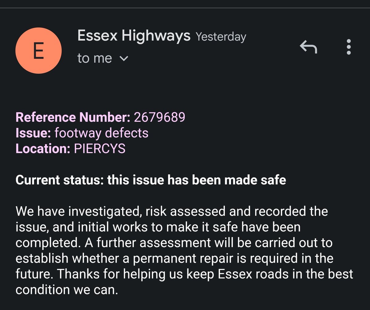 MikeCwizard's tweet photo. Gotta love @essexhighways
Only taken nearly 3 years to assess the path that's collapsed and about a foot lower than the rest.
It's OK lads we fixed it... Orange bollards fix everything! 🤣🤣🤣
#fastmovers #wegotthis #fixedit https://t.co/ZrWkz15y3l