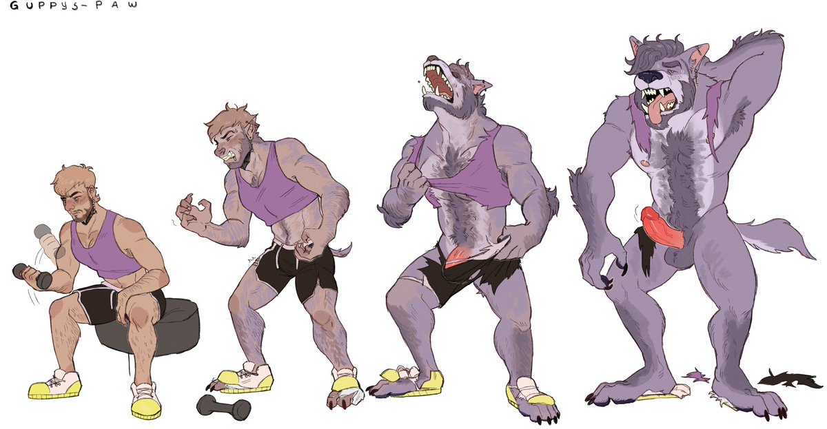 VioletLoup's tweet photo. I mean….I WAS working out so I could look more like my sona…so this is kinda the desired result! 
#TFTuesday art by the AMAZING @v1centes 
So happy to finally share this with Twitter. I am blown away by this sequence 😍
#tfeveryday #Werewolf #tf #transfur #transformation https://t.co/GGtGaiKSz9