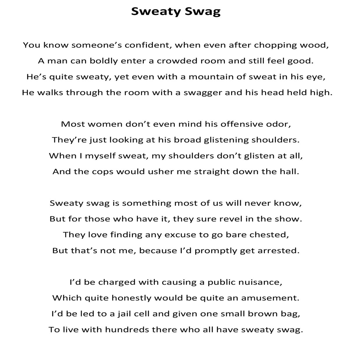SarantosMelogia's tweet photo. The time is now.
Check out the poem I wrote called “Sweaty Swag” released right now!
https://t.co/ST9umSXFw8
#sweat #sweater #sweaty #sweatitout #sweating #swag #swagger #swagg #swaggy #swags #poem #poems #poemas #poema #poetry #poetrylover #indiepoem #newpoem #toppoems https://t.co/61TKhOnReB