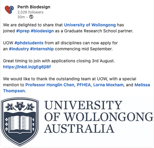 ProfHonglinChen's tweet photo. We are delighted to join the  #iprep program as a Graduate Research School partner. Excited about the many industry-engaged learning opportunities this partnership will bring to @UOW HDR candidates. @LornaMoxham @MJThomo @UOW_DGR https://t.co/8sIijJ9Qmr