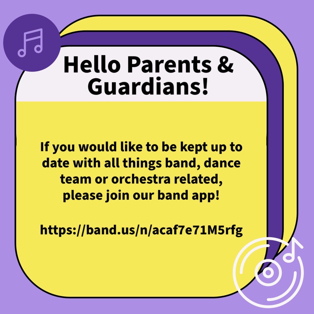 TigerSoundBand's tweet photo. Hello parents and Guardians! If you would like to be kept up to date with all things band, dance team or orchestra related, please join our band app!

Use this link to join:
https://t.co/yXkdwPzjHd https://t.co/52YPxtxkmr