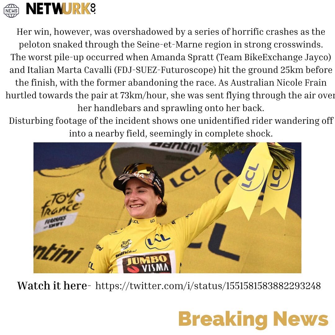 NetwurkCo's tweet photo. CRASH AT TOUR DE FRANCE 🇫🇷 

#netwurkco #netwurk #instagram #influencer #influencermarketing #marketing #trends
#trending #genuinecontent #authentic #engaging #company #campaigns #brands #instagram #tiktok #facebook #news #breakingnews #tourdefrance #tourdefrance2022 https://t.co/Z3Bidqy2oL