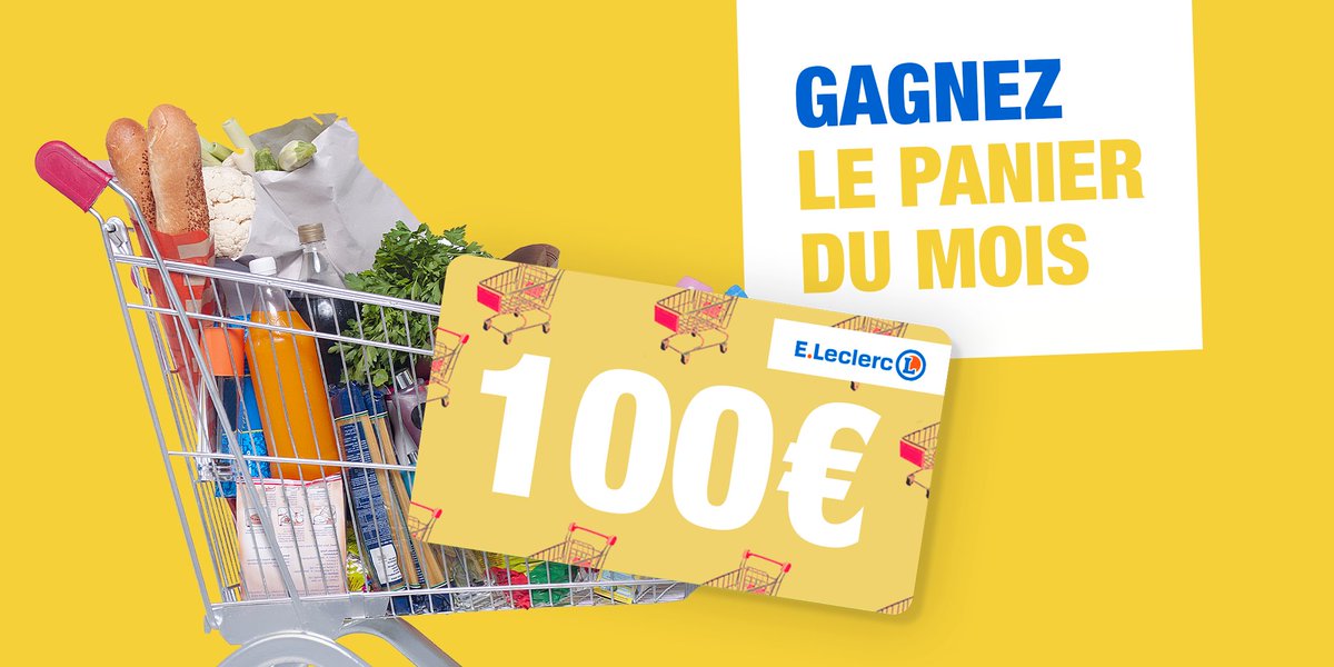 Leclerc's tweet image. 🤩C'est le retour du panier du mois ! Du 26 juillet au 03 août, tentez de remporter un bon d'achat de 100 euros pour régaler toute la famille ! 
👉Pour participer, RT+ Follow ! 
🍀Tirage au sort le 04 août
➡Règlement: fcld.ly/reglement-jeu-…