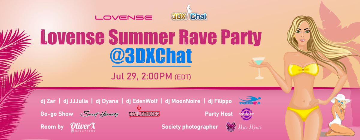 3dxchat's tweet image. Come have fun at the @Lovense x @3DXChat Summer Rave Party this Friday🥳