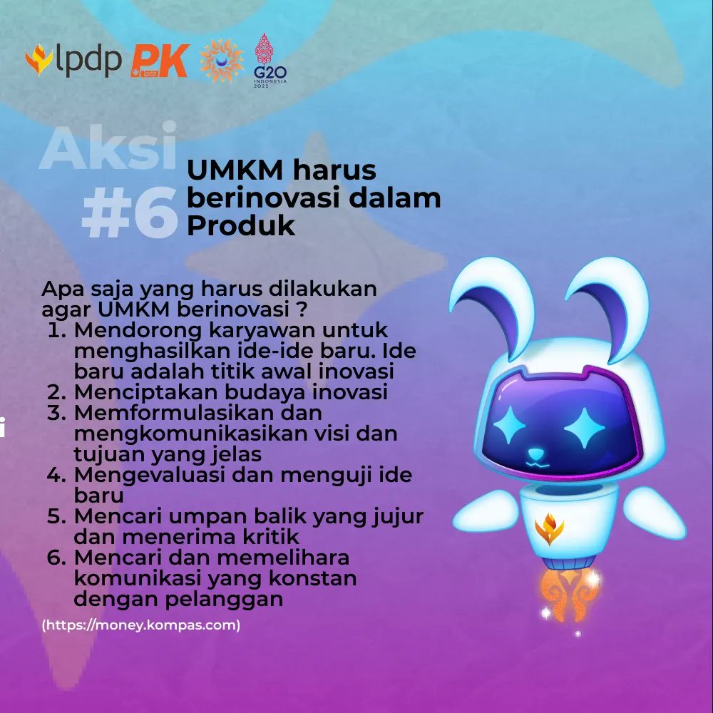 ef. (@esyaifullah) on Twitter photo Tahukah kamu bahwa inovasi adalah hal yang sangat penting bagi sebuah UMKM untuk bisa bertahan, berjuang, dan menang. Maka, langkah seperti apa yang harus ditempuh untuk bisa selalu berinovasi?
<a href="/LPDP_RI/">#DiriUntukNegeri</a>
<a href="/pk189lpdp/">Sembagi Arutala</a>
#DiriUntukNegeri #SDMUnggulIndonesiaMaju #AkuPastiMengabdi Tahukah kamu bahwa inovasi adalah hal yang sangat penting bagi sebuah UMKM untuk bisa bertahan, berjuang, dan menang. Maka, langkah seperti apa yang harus ditempuh untuk bisa selalu berinovasi?
<a href="/LPDP_RI/">#DiriUntukNegeri</a>
<a href="/pk189lpdp/">Sembagi Arutala</a>
#DiriUntukNegeri #SDMUnggulIndonesiaMaju #AkuPastiMengabdi