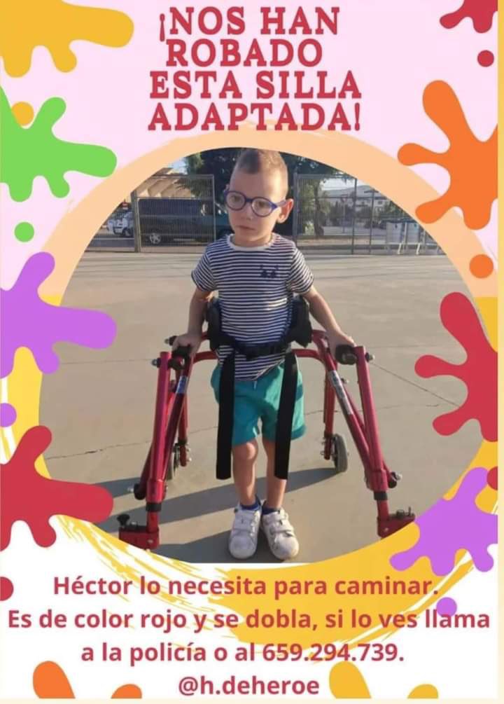 Ayer le robaron la silla adaptada a este niño en Palma de Mallorca. Por favor, compartid a ver si logramos que aparezca, si la véis llamad a <a href="/policia/">Policía Nacional</a> #stopcmv #stopcitomegalovirus #1de200