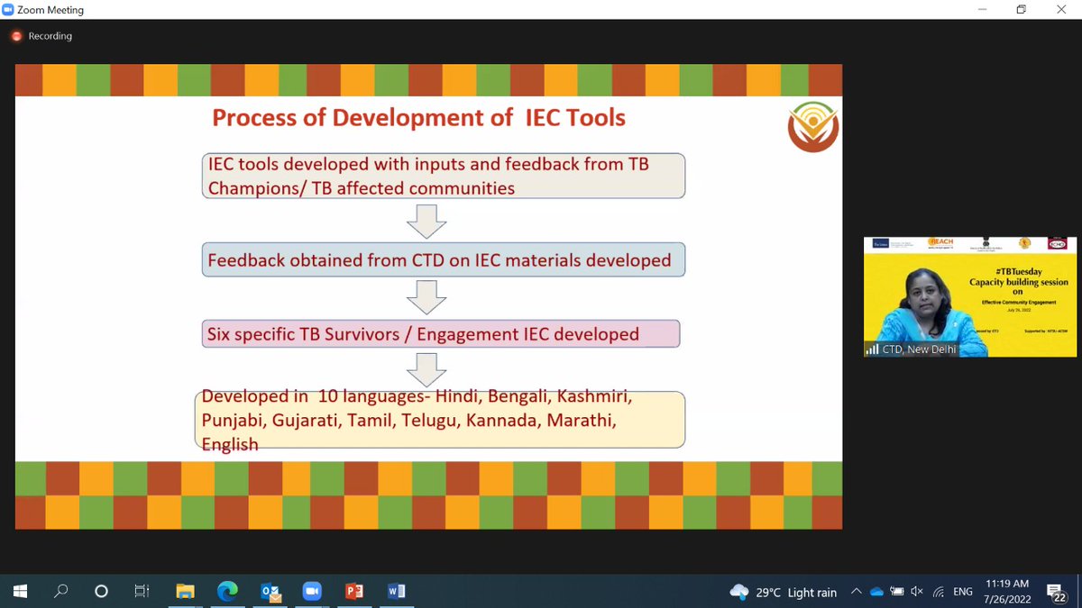 Central TB Division | #TBMuktBharat (@tbdivision) on Twitter photo During the #TBTuesday ACSM capacity building session the use of IEC tools and techniques elaborated on effective engagement of the community by Dr. Smrity Kumar (Project Director), <a href="/SpeakTB/">REACH</a>.
#TBMuktBharat
#TBHaregaDeshJeetega
<a href="/MoHFW_INDIA/">Ministry of Health</a> <a href="/mansukhmandviya/">Dr Mansukh Mandaviya</a> <a href="/DrBharatippawar/">Dr.Bharati Pravin Pawar</a> During the #TBTuesday ACSM capacity building session the use of IEC tools and techniques elaborated on effective engagement of the community by Dr. Smrity Kumar (Project Director), <a href="/SpeakTB/">REACH</a>.
#TBMuktBharat
#TBHaregaDeshJeetega
<a href="/MoHFW_INDIA/">Ministry of Health</a> <a href="/mansukhmandviya/">Dr Mansukh Mandaviya</a> <a href="/DrBharatippawar/">Dr.Bharati Pravin Pawar</a>