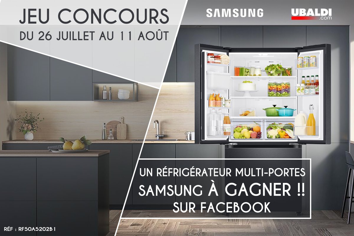 ubaldi's tweet photo. Un réfrigérateur 3 portes @Samsung chez vous, ça vous tente ? Rdv sur #Facebook pour tenter de le gagner >> https://t.co/AWwLfsrxKt

Un réfrigérateur de 330 litres, un congélateur de 165 litres, un distributeur d'eau fraiche, une fabrique à glaçons... le #concours de l'été ! https://t.co/K6jJnXTe3L