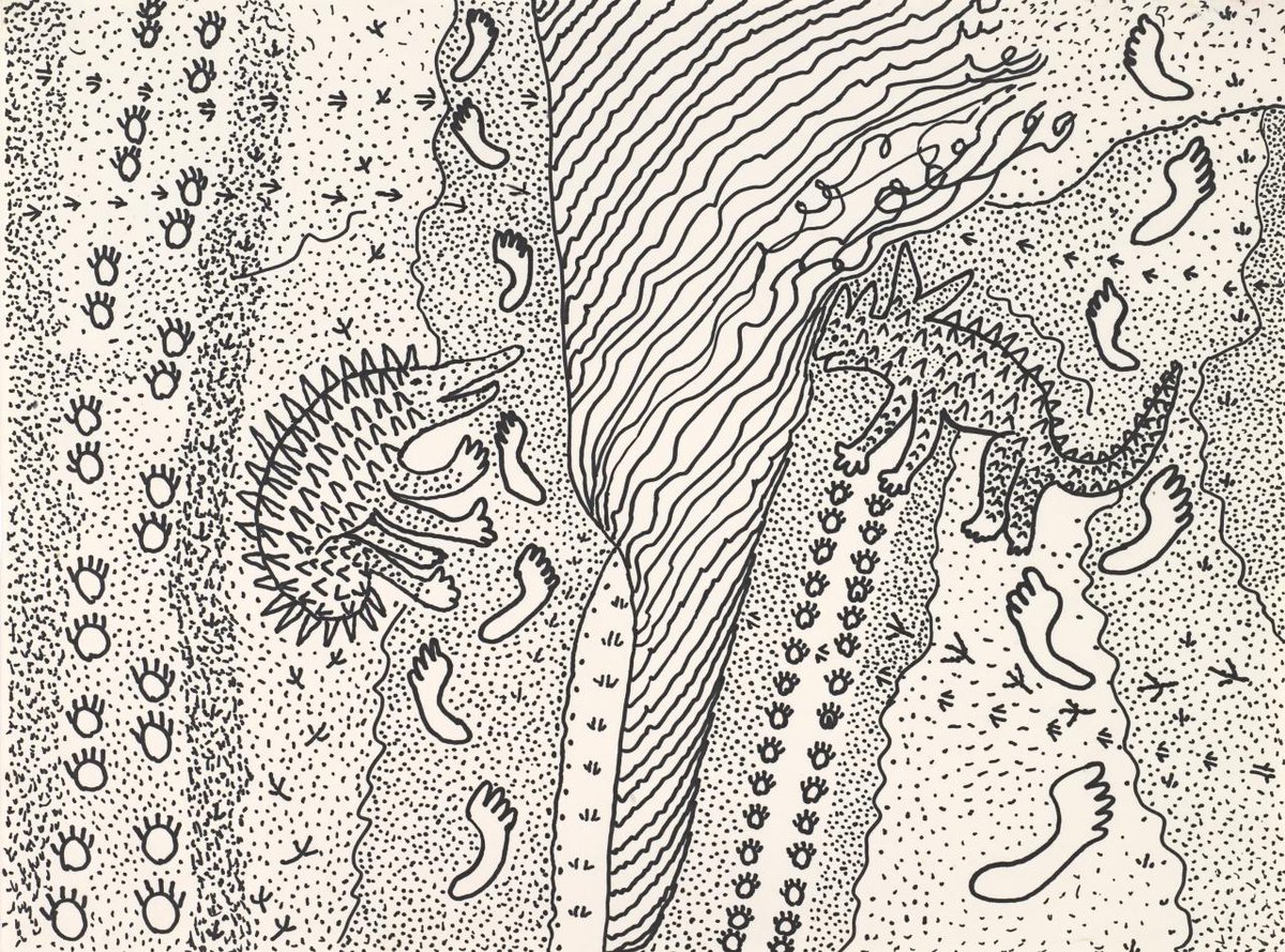 Untitled (Echidna and lizard)
(c. 1983)
Kurnti Jimmy Pike
ngv.vic.gov.au/explore/collec…