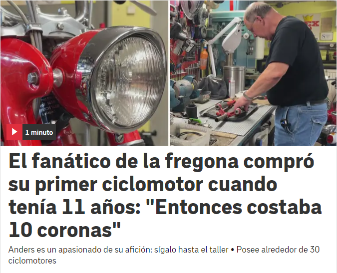 Suecia: Un fanático de la fregona [???] nos cuenta cómo lleva toda la vida acumulando motillos. 

Ojo con los fanáticos. Un día nos enseñan su taller, y al día siguiente nos obligan a llevar fregonas en la cabeza.