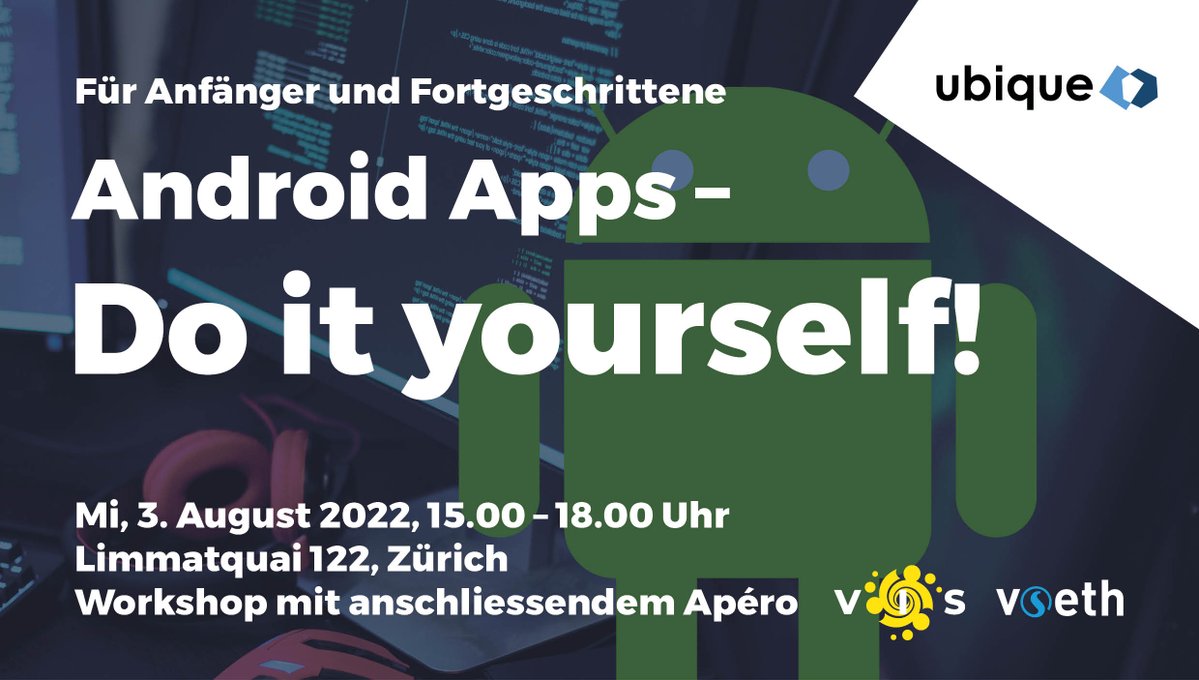 Fragst du dich, welche Magie hinter Android Apps steckt? Oder kennst du dich schon aus und willst Apps mit Millionen Usern besser verstehen? Dann erwarten wir dich am Ubique Android Workshop!

Anmeldung für ETH-Studis: vis.ethz.ch/de/events/399/
Für alle anderen: Anfrage per DM 💌