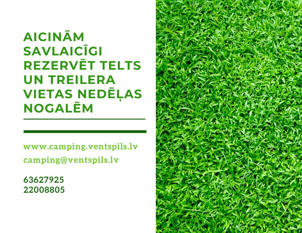 Mīļie Piejūras kempinga viesi! ⛺️
Aicinām Jūs savlaicīgi veikt rezervāciju telts un treilera vietām, ja plānojat atpūtu nedēļas nogalēs.
Rezervēt iespējams rakstot mums uz camping@ventspils.lv, vai aizpildot rezervācijas pieprasījumu mūsu mājas lapā camping.ventspils.lv