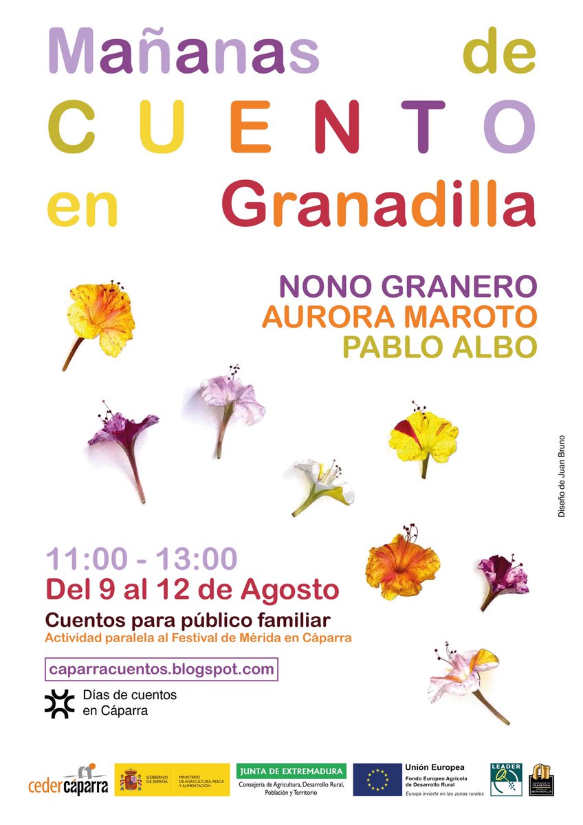 Durante cuatro mañanas, del 9 al 12 de agosto, habrá mucho cuento en Granadilla.

Programa caparracuentos.blogspot.com/2022/07/dias-d…