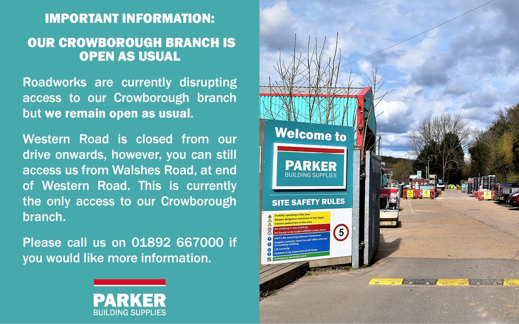 Our #Crowborough branch is open as usual - please access us through Walshes Road for now due to issues on Western Road. If you need any help on how to get to us, please call us and we will be happy to help.