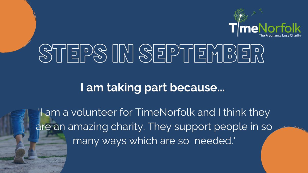 TimeNorfolk's tweet photo. In exactly one month our Steps in September challenge will be kicking off! Could you complete 10,000 steps every day during September and raise funds for TimeNorfolk๐ถโโ๏ธ
You can find out more & sign up here:
https://t.co/Ct6ZypYJN2
#TimeNorfolk #PregnancyLoss #StepForTimeNorfolk https://t.co/W4lBS7kqKB