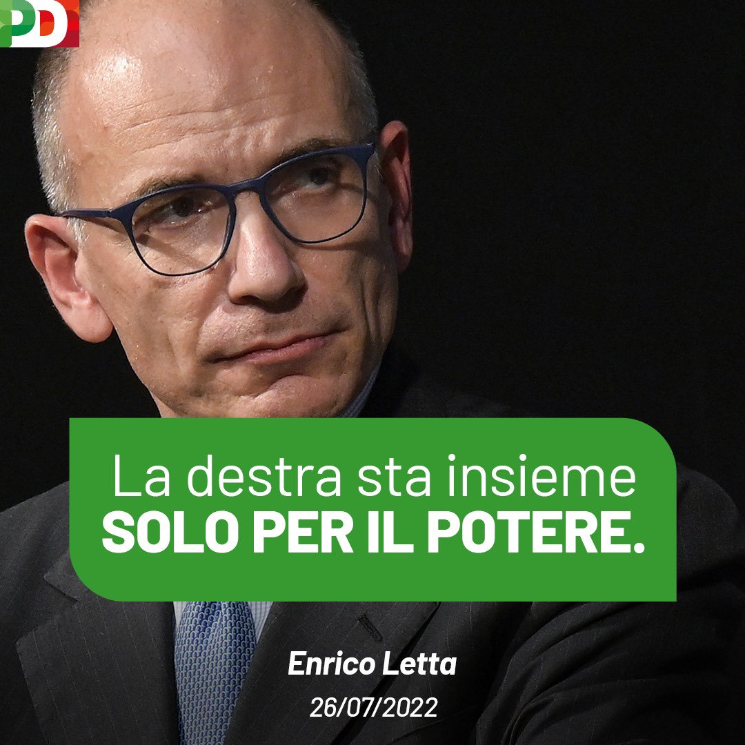 Questa destra non ha fatto altro che soffiare sulla paura. Individua e costruisce nemici, quelli di sempre. Gli ultimi, quelli che non hanno voce. Lo fa ad ogni campagna elettorale, per coprire la totale assenza di un’idea di futuro per l’Italia. 
<a href="/EnricoLetta/">Enrico Letta</a> #DirezionePD