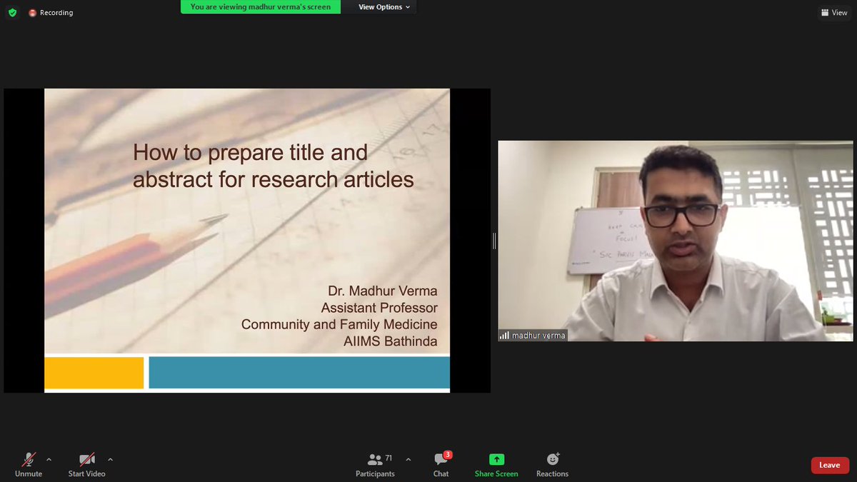RCTCPGI's tweet photo. Dr. Madhur Verma, Assistant Professor, Dept. of Community and Family Medicine, @AiimsBathinda deliberated upon the creation of an engaging and brief title and abstract in the Two-Day Online Workshop on ‘Strengthening Operational Research’
@TheUnion_TBLH @MoHFW_INDIA https://t.co/rRBcon9etU