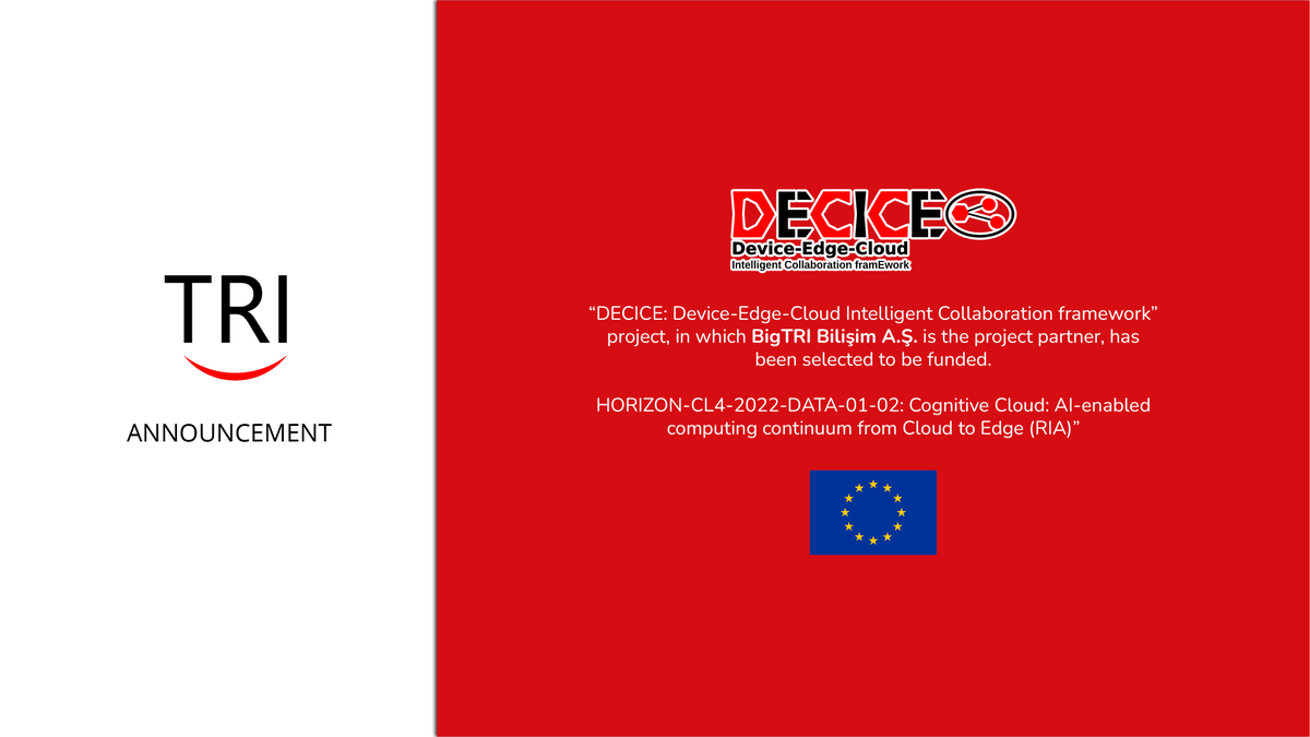 bigtri_'s tweet photo. “DECICE” project with BigTRI as a project partner in the call title "HORIZON-CL4-2022-DATA-01-02: Cognitive Cloud: AI-enabled computing continuum from Cloud to Edge (RIA)" has been selected to be funded.
For details: https://t.co/jwM2JfKREd https://t.co/0mmxM3XqGd