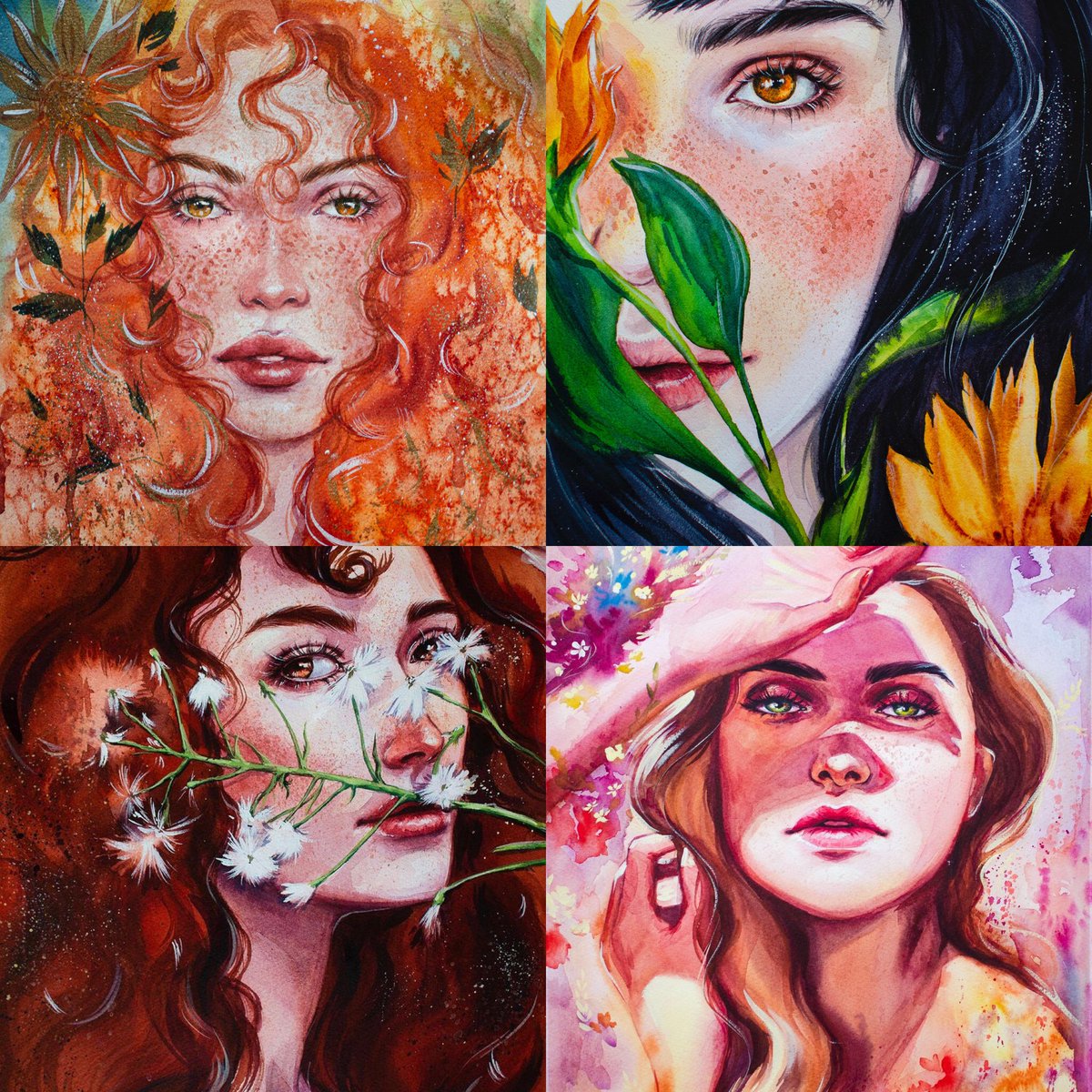 My unsold watercolors ✨ They have so much summer vibe in them...it seems like they will either be bought in the summer or never again 😁 It's not often that I draw such warm work.