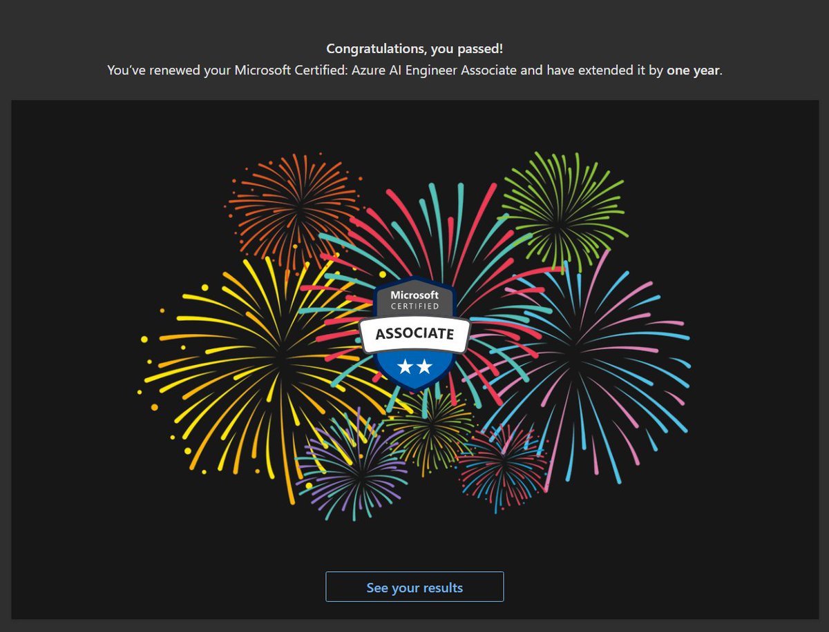 chen_jd's tweet image. #azuretips Just renewed my Microsoft Certified: Azure AI Engineer Associate certification. 🌃

docs.microsoft.com/certifications…
