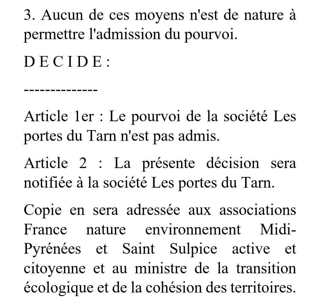 ssac_81370's tweet photo. ⚠️ Le pourvoi en cassation contre l'ordonnance de suspension de la dérogation autorisant la destruction des espèces protégées de la ZAC des Portes du Tarn n'est pas admis.

Les travaux ne pourront pas reprendre avant le jugement sur le fond.⤵️ https://t.co/0o4yKAb7bx