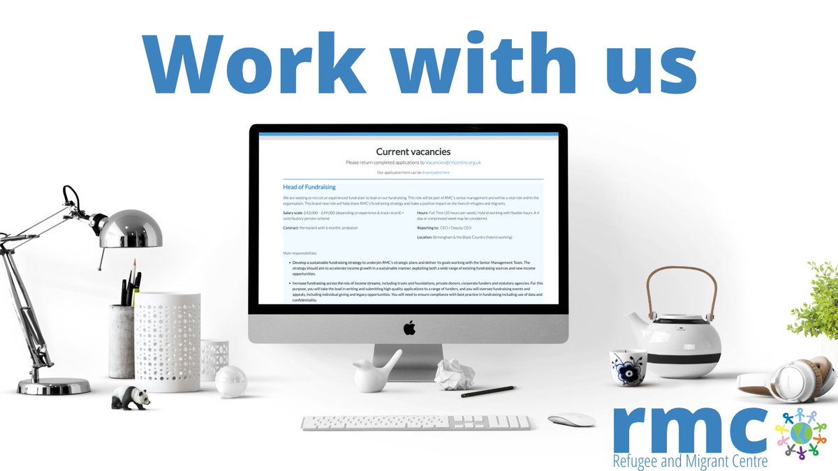 Some key roles at RMC currently available. Please share and help us get that perfect person to support our clients. 
- Head of Fundraiser
- Housing &amp; Homelessness Manager
- Advisors
- OISC qualified caseworkers
Full details, JDs &amp; application forms at: rmcentre.org.uk/work-with-us/