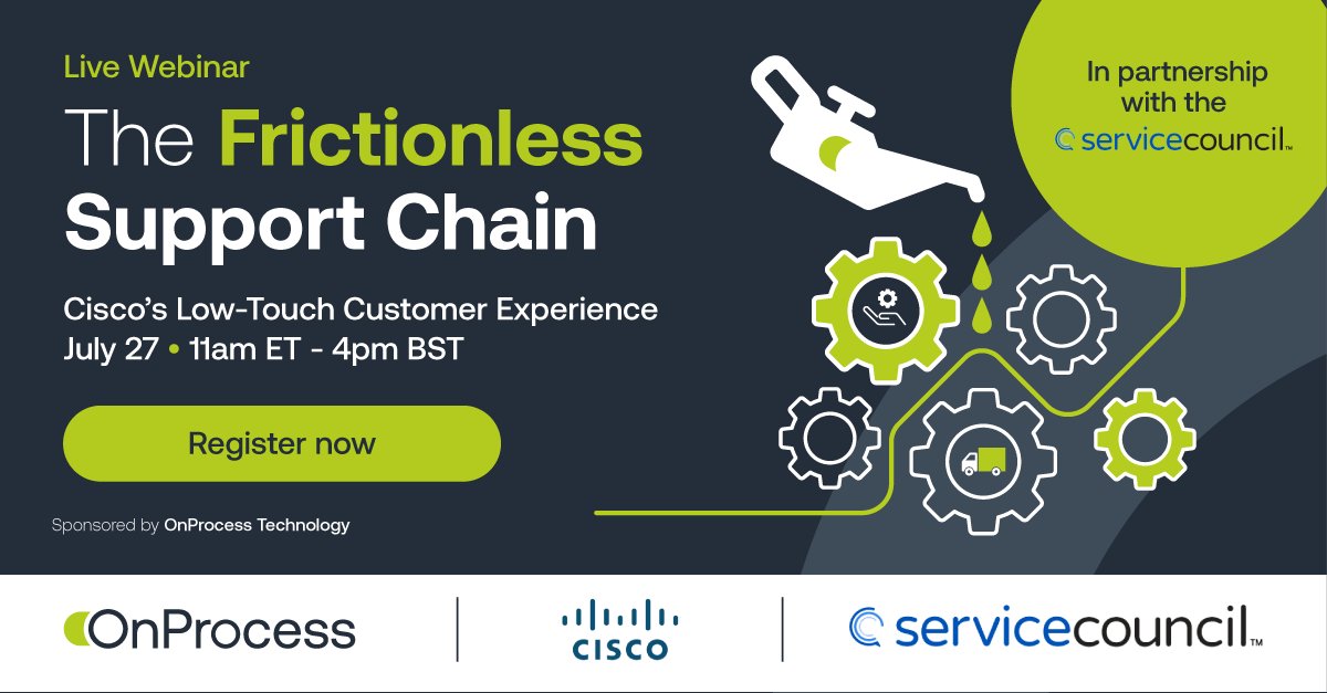 Last chance to register for our free webinar in partnership with ServiceCouncil. You will hear how Cisco streamlined people and processes across the support chain and how does AI help Cisco’s Customer Experiences.

Join us tomorrow, July 27, at 11 am ET: bit.ly/3Av8AQj