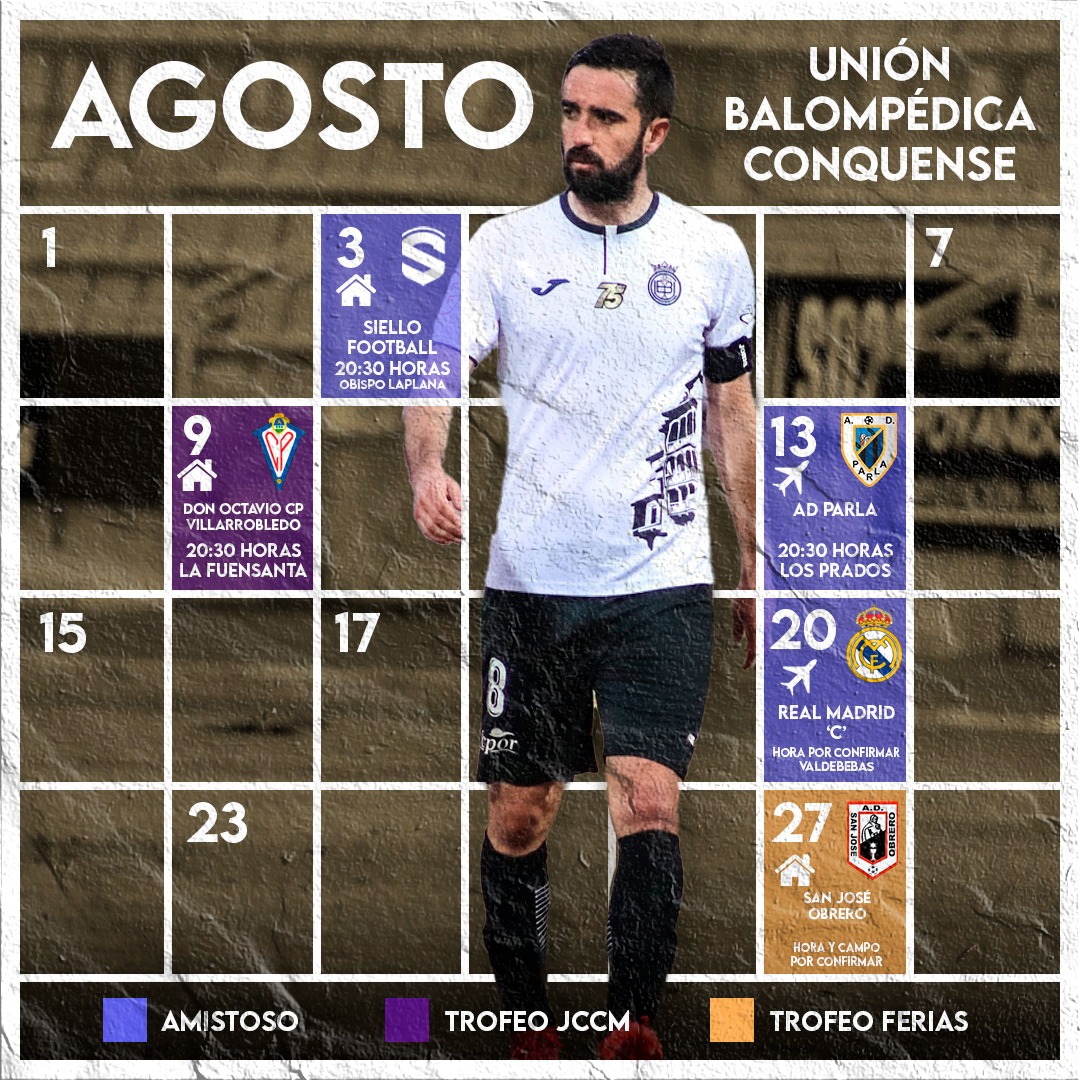 UBConquense's tweet photo. 📆 #InfoUBC
Así queda confeccionado el calendario de partidos para la pretemporada que comienza el próximo lunes.
🔗https://t.co/zKHNRWxdyb
#ConquenseAlé
#LaUnionHaceLaBalompedica https://t.co/nVv6jn0atA