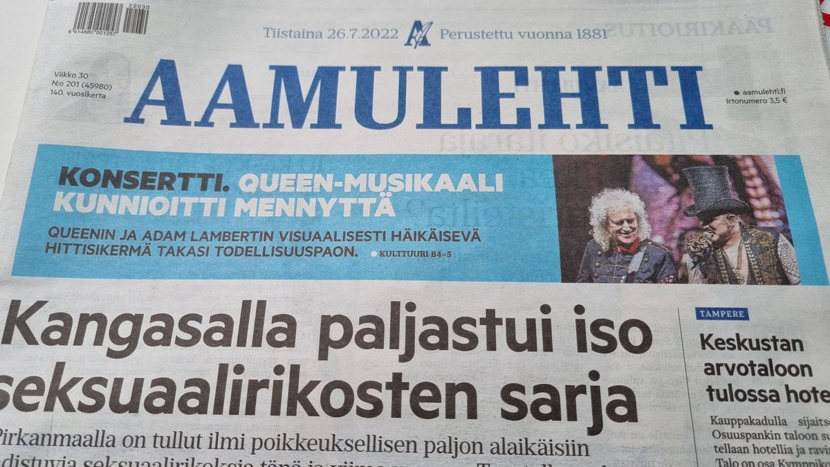 AWerfhorst's tweet photo. @QueenWillRock @DrBrianMay @adamlambert @AkaBaldie 
Today's Finnish newspaper https://t.co/A5C517zvjd