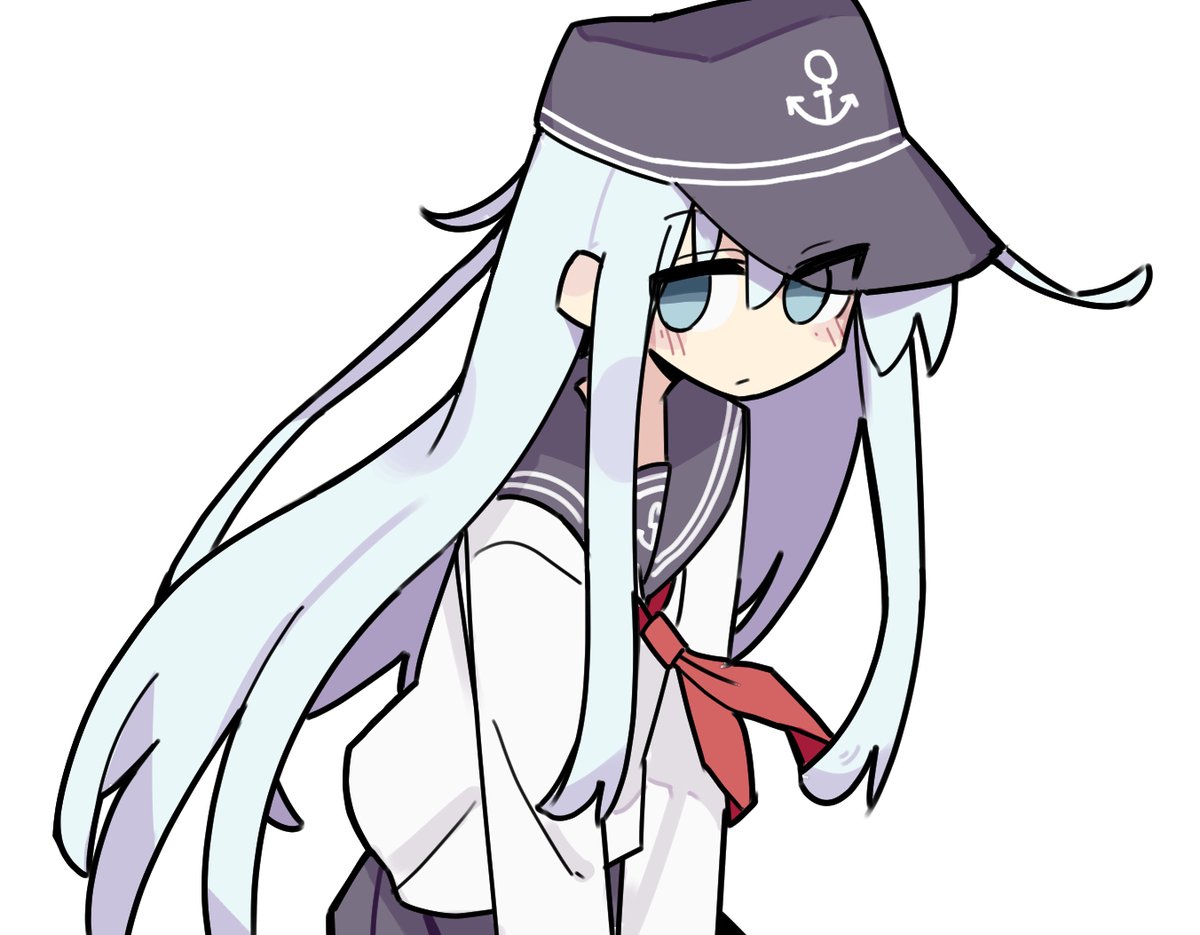 hibiki (kancolle) 1girl long hair solo hat school uniform blue eyes serafuku  illustration images