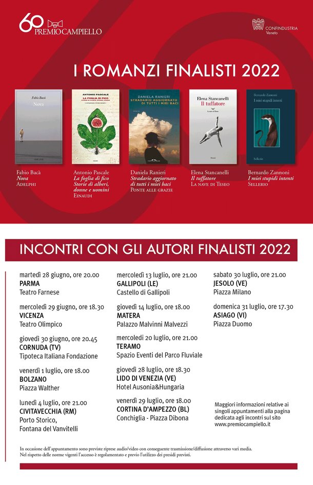 Finalista @PremioCampiello, @danielaranieri, autrice di 'Stradario aggiornato di tutti I miei baci', sarà: - giovedì 28 luglio a Lido di Venezia - venerdì 29 luglio a Cortina d'Ampezzo - sabato 30 luglio a Jesolo - domenica 31 luglio ad Asiago