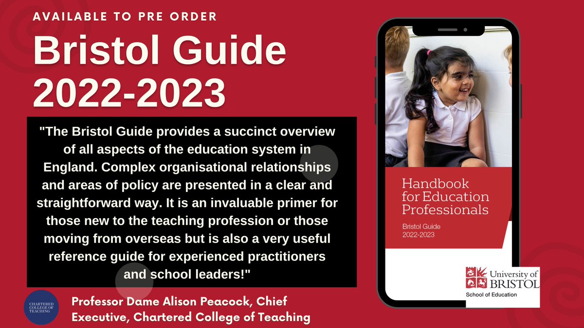 BristolUniDocs's tweet photo. The Handbook for #Education Professionals: Bristol Guide 2022-2023 is now available to pre-order.
https://t.co/F00oKDkmUp
It is fully updated and endorsed by @CharteredColl
#BristolGuide #ECT #teacher #ukedchat #teaching https://t.co/tNJcaHyRDs