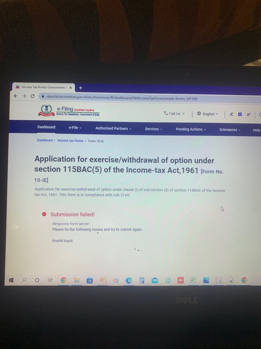 foram_05's tweet photo. Unable to submit #Form10IE
#IncomeTaxReturn 
#IncomeTaxDepartment 
#CBDT 
@IncomeTaxIndia @nsitharaman 
#Extend_Due_Date_Immediately https://t.co/btrVaEewsV
