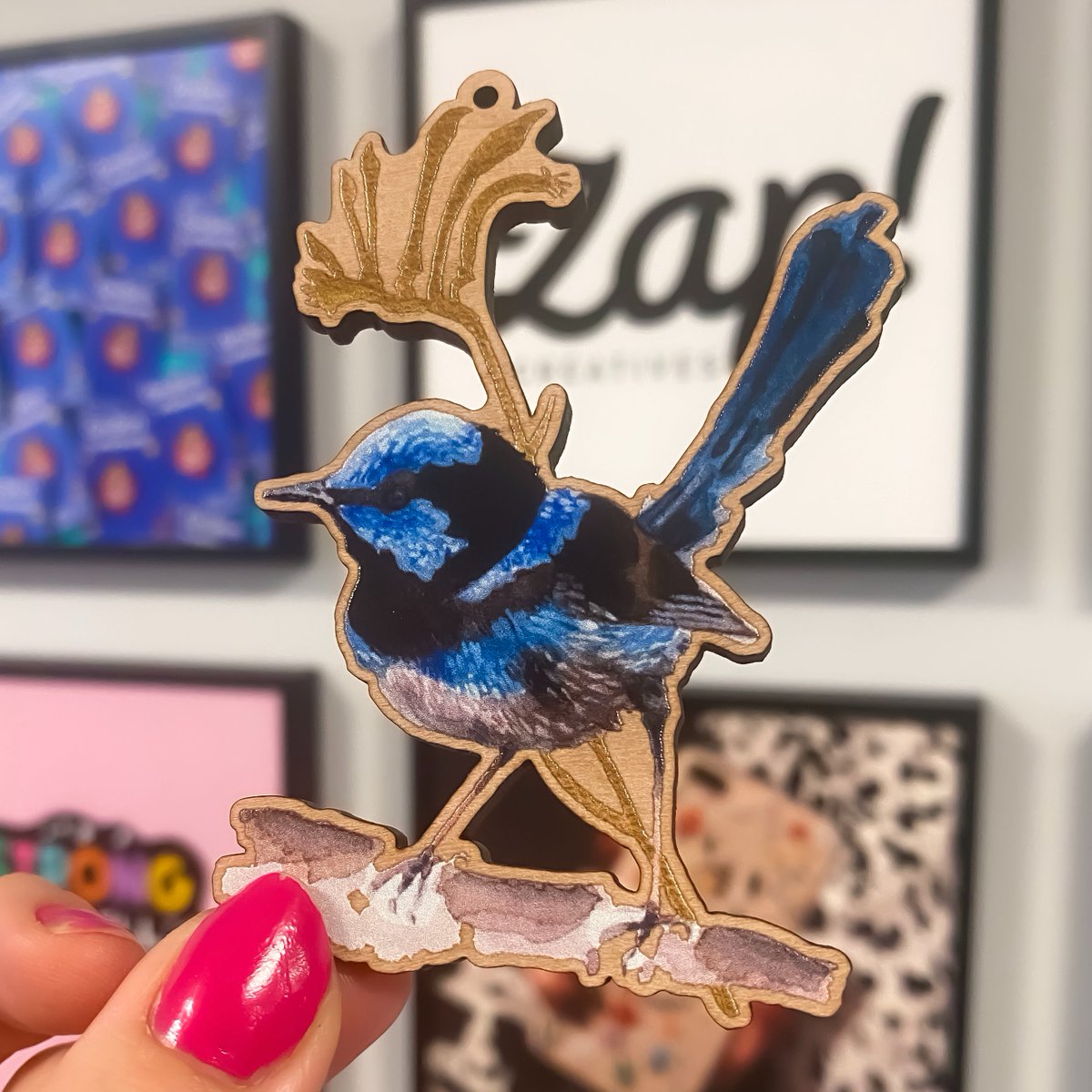 Beautiful Australian birds painted by elkandtom (IG) 🐦 These are printed onto our 3mm Cherry Veneered MDF with a Matte finish. Make your own at zapcreatives.com #ecofriendly #woodencharms #nature #birds #art #wildlife #smallbusiness #environment #ecofriendlyproduct