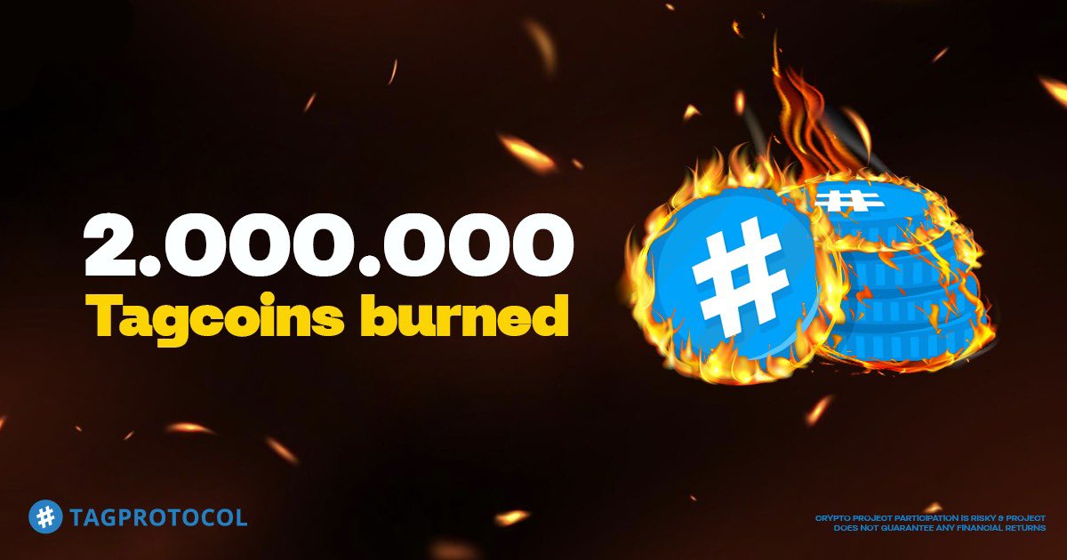 tagprotocol's tweet image. That’s already 3.3% of total tagcoin circulation. 

#tagcoin #burning #nft #nftcoin #nftmining #mining #twitter #ANFT #DAO