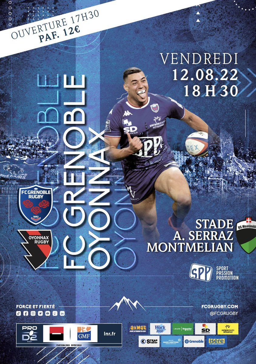 𝑴𝒂𝒕𝒄𝒉𝒔 𝒂𝒎𝒊𝒄𝒂𝒖𝒙 🏉🤝

📍Grenoblois, grenobloises, nous vous donnons rendez-vous le vendredi 12 août à 18h30 au Stade A. Serraz à Montmélian pour un match amical face à <a href="/OyonnaxRugby/">Oyonnax Rugby</a>  ! ⛰️