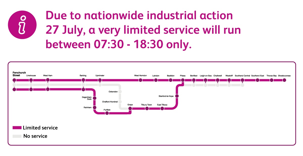 ⚠️Nationwide industrial action 27 July, very limited service between 07:30 - 18:30 only, disruption also expected Thursday morning. More info here -> orlo.uk/nIQ3C

First trains tomorrow morning will be after 07:30.