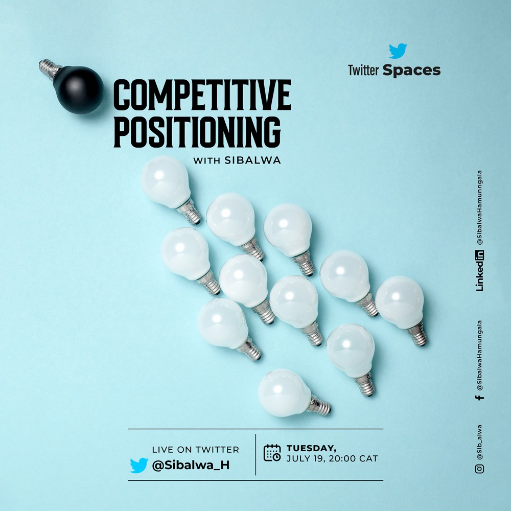 chongomedley's tweet photo. It's another exciting Tuesday on #MayorSpaces with @Sibalwa_H and the team. We are back at it discussing Competitive Positioning in business.
First 5 tweeps to join the space get to win K50 free MTN talk time.
T&Cs apply https://t.co/4olBb1T9LG